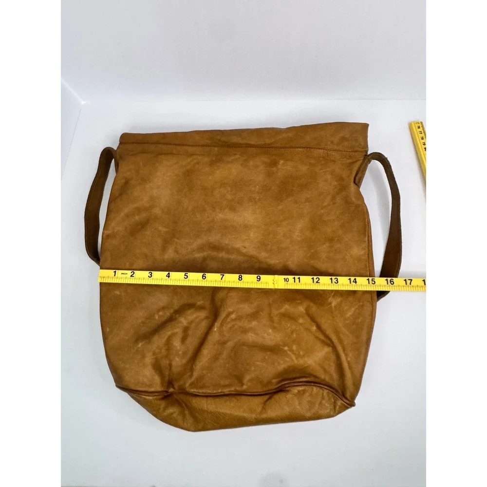 IKKS Brown Leather Hobo Shoulder Bag Large Slouchy Tote Cognac‎ Distressed Y2K